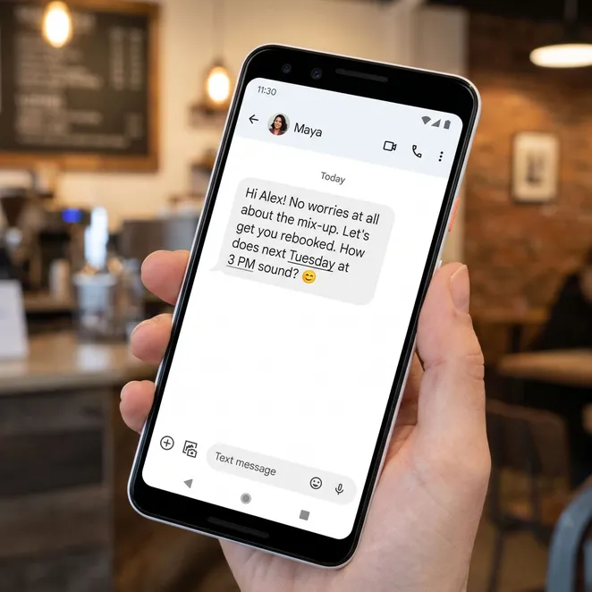 The client's view of a rebooking text.