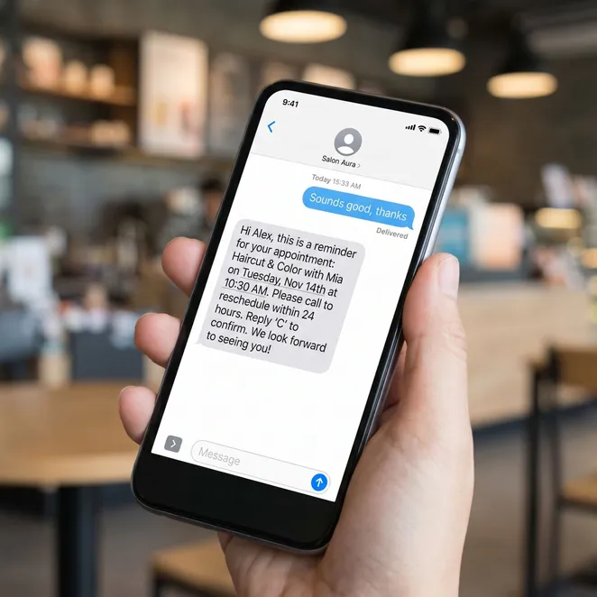 A clear, professional SMS reminder helps clients stay organized.