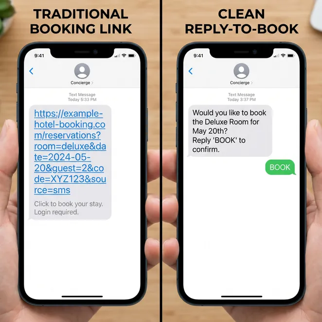 Comparing traditional links to modern direct-reply booking.
