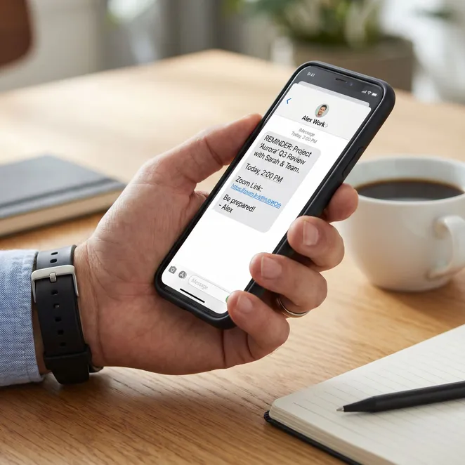 A meeting reminder text keeps your professional schedule on track.
