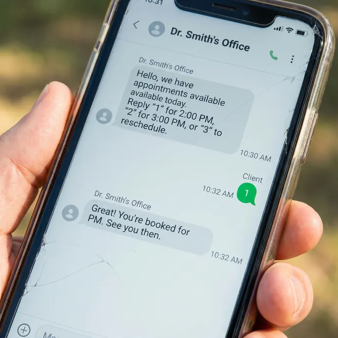 The simplicity of reply-to-book SMS for your clients.