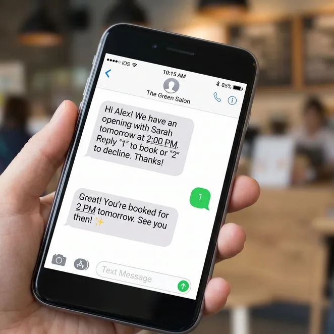 Reply-to-book SMS makes scheduling effortless for clients.